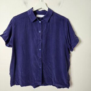 GRANA Chinese Silk Size M 100% Silk Purple Button-Up Boxy Fit Short Sleeve Shirt